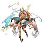  1girl ancient_egyptian ancient_egyptian_clothes animal_ears ankh aqua_veil asymmetrical_legwear bare_shoulders black_skirt black_sleeves black_veil blue_veil braid breasts bridal_veil bug butterfly covered_navel dark-skinned_female dark_skin detached_sleeves facial_mark floating_clothes floating_hair full_body game_cg gem gladiator_sandals gradient_hair green_eyes green_gem hair_between_eyes hair_tubes headdress highres holding holding_ankh holding_behind_back holding_own_hair holding_staff langrisser langrisser_mobile langrisser_re:incarnation long_hair looking_at_viewer low-tied_long_hair magic marking_on_cheek metal_hair_tubes multicolored_hair official_alternate_costume official_art open_mouth orange_hair pelvic_curtain polyal_(langrisser) puffy_detached_sleeves puffy_sleeves sandals second-party_source see-through_clothes see-through_skirt see-through_sleeves shiny_skin shirt side_slit sidelocks simple_background skirt small_breasts smile solo staff standing tachi-e toeless_legwear toes_up transparent_background twintails two-sided_veil usekh_collar veil very_long_hair waist_jewel white_hair white_shirt yellow_butterfly 