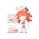  !? >_< 1girl ? bocchi_the_rock! bow bowtie brown_shoes buttons chibi chibi_only coat commentary_request fake_facial_hair fake_mustache gotoh_hitori gotoh_hitori_(octopus) gotoh_hitori_(tsuchinoko) grey_skirt hand_in_pocket hat kita_ikuyo loafers long_hair long_sleeves mini_person minigirl mortarboard one_side_up open_clothes open_coat pleated_skirt rebecca_(keinelove) red_bow red_bowtie red_hair shoes skirt socks standing thinking translation_request white_coat white_socks yellow_eyes 