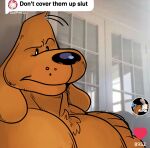  &lt;3 2022 anthro big_muscles big_pecs canid canine canis chest_tuft clothed clothing cover_them_up_slut domestic_dog english_text eyebrows frown fur hi_res inside instagram kissing male mammal max_(sam_and_max) meme muscular muscular_anthro muscular_male number pecs sam_and_max samuel_dog selfie solo text topless topless_anthro topless_male tuft 