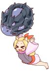  >_< 1girl animal_ears arms_up ash_blossom_&amp;_joyous_spring barefoot belt black_outline blonde_hair cahf/find chibi chibi_only closed_eyes dog_ears dog_girl dog_tail duel_monster grey_vest hair_pulled_back long_sleeves meteor midair nibiru_the_primal_being open_mouth orange_belt outline pink_shirt pink_skirt purple_scarf scarf shirt short_hair simple_background skirt smile tail throwing transparent_background vest wide_sleeves yu-gi-oh! 