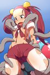  bad_id bad_pixiv_id bow gen_1_pokemon highres hun long_hair miru_(pokemon) navel navel_insertion nipple_penetration open_mouth pantyhose pokemon pokemon_(creature) rape red_eyes red_hair saliva shorts slime sweat tears tentacles tentacruel torn_clothes torn_legwear twintails 