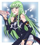  bare_shoulders blush body_blush brown_eyes c.c. cc censored code_geass cum cum_in_mouth cum_on_arms cum_on_body cum_on_chest cum_on_clothes cum_on_face cum_on_hair cum_on_upper_body detached_sleeves ejaculation facial female green_hair jun_atsushi long_hair penis thighhighs 