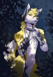  2019 angiewolf anthro black_nose canid canine canis collar digital_media_(artwork) domestic_dog fur leash looking_at_viewer male mammal solo standing white_fur yellow_eyes yellow_fur 