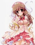  1girl blush breasts brown_hair dress highres legs long_hair nipples nogizaka_haruka nogizaka_haruka_no_himitsu petticoat photoshop pussy short_dress skirt smile solo uncensored upskirt 