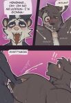 2_panel_comic absurd_res adrian_(king_slabu) american_opossum anthro arm_scar big_muscles big_pecs black_body black_fur bodily_fluids canid canine canis comic cum cumshot dialogue domestic_dog duo ejaculation ellipsis english_text fur genital_fluids genitals hi_res huge_muscles huge_pecs humanoid_genitalia humanoid_penis hyper hyper_muscles hyper_pecs imminent_pecjob king_slabu lactating male male/male male_lactation mammal marsupial muscular muscular_anthro muscular_male nipples nolan_(king_slabu) nude pants_only pecjob pecs penis scar sex size_difference smaller_male smaller_on_top speech_bubble sweaty_pecs text virginia_opossum