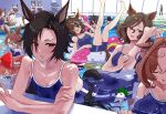  6+girls absurdres adjusting_eyewear agnes_digital_(umamusume) agnes_tachyon_(umamusume) ahoge air_groove_(umamusume) air_shakur_(umamusume) animal_ears ass bare_shoulders black_hair black_jacket black_pants blue_eyes blue_hair blue_one-piece_swimsuit blush bow bowl braid breasts brown_hair chopsticks closed_eyes closed_mouth clover_hair_ornament collarbone commentary_request competition_school_swimsuit crossed_arms daitaku_helios_(umamusume) diving_block diving_mask double-parted_bangs ear_bow ear_chain ear_covers ear_ribbon ear_tag earrings eyebrow_piercing eyewear_on_head face_piercing female_trainer_(umamusume) fine_motion_(umamusume) food fuji_kiseki_(umamusume) goggles grey_hair hair_between_eyes hair_bow hair_ornament hairband hairclip hands_on_own_hips highres hishi_miracle_(umamusume) holding holding_bowl holding_chopsticks holding_paper_airplane horse_ears horse_girl horse_tail innertube jacket jewelry kii-kun_(agnes_tachyon)_(umamusume) lane_line large_breasts legs_up linked_piercing long_bangs long_hair long_hair_between_eyes mandrake manhattan_cafe_(umamusume) medium_breasts medium_hair meisho_doto_(umamusume) multicolored_hair multiple_girls narita_taishin_(umamusume) noodles one-piece_swimsuit open_mouth pants paper_airplane parted_bangs parted_lips partially_submerged piercing pink_hair pink_hairband pool purple_eyes ramen red_bow risu-kun school_swimsuit shirt short_hair side_ponytail single_earring single_vertical_stripe small_breasts smile snorkel snorkel_in_mouth snorkel_mask streaked_hair sunglasses swim_ring swimming swimsuit tail tap_dance_city_(umamusume) tracen_swimsuit trainer_(umamusume) two-tone_hair two_side_up umamusume very_long_hair water wet wet_clothes wet_swimsuit white_hair white_shirt yellow_eyes 