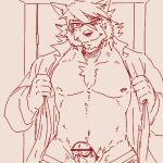  anthro canid canine canis chest_tuft clothing domestic_dog door dress_shirt erection eyewear facial_hair foreskin genitals glasses goatee hair husky long_hair looking_at_viewer low_res male mammal mitsuhisa_aotsuki morenatsu navel nipples nordic_sled_dog penis retracted_foreskin run_aki shirt sideburns soft_abs solo spitz topwear tuft underwear undressing_self video_games visual_novel 