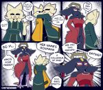 absurd_res anthro avian_feet biped blue_body blue_fur blush bottomless clothed clothing dialogue eyes_closed featureless_crotch felid feline female fur gesture goumang_(nine_sols) group heng_(nine_sols) hi_res ineffective_clothing male mammal nine_sols open_mouth open_smile prosthetic prosthetic_leg prosthetic_limb question_mark red_candle_games simple_background smile solarian speech_bubble standing tall_female text the_man trio waving white_body white_fur yi_(nine_sols)