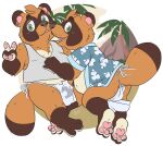  aloha_shirt animal_crossing anthro asian_clothing belly brother brothers bulge butt canid canine clothing duo east_asian_clothing fundoshi hi_res japanese_clothing male mammal nintendo overweight pattern_clothing pattern_shirt pattern_topwear pawpads raccoon_dog shirt sibling tanuki tbid timmy_nook tommy_nook topwear twins underwear video_games 