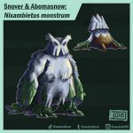  abomasnow absurdres border character_name commentary english_commentary evolutionary_line full_body highres instagram_logo instagram_username pokemon pokemon_(creature) pokemon_focus sitting snover swainathan tiktok_logo tiktok_username tumblr_logo tumblr_username 