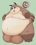  2016 2022 anthro balls barely_visible_genitalia barely_visible_penis belly big_balls big_belly black_nose blush canid canine doguma-sin genitals hachiemon_(inuyasha) hi_res inuyasha kemono male mammal micropenis moobs navel nipples obese obese_male overweight overweight_male penis raccoon_dog simple_background small_penis solo tanuki 
