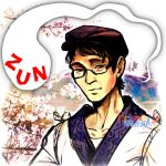  1boy artist_logo character_name glasses hat highres hitodama japanese_clothes kimono logo primary_dragon semi-rimless_eyewear short_hair touhou under-rim_eyewear white_kimono zun zun_hat 