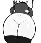 anthro big_breasts breasts clothed clothing digital_drawing_(artwork) digital_media_(artwork) female glistening_thighs greyscale hands_on_waist heart_symbol hi_res lagomorph legwear leporid low-angle_view mammal monochrome navel no_underwear open_mouth rabbit shaded shirt simple_shading sketch solo stockings thick_thighs topwear vixenisdum wide_hips