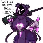 1:1 2025 5_fingers :3 anthro bangs bear belt_buckle big_breasts biped breasts buckle claws clothed clothing colored dialogue digital_drawing_(artwork) digital_media_(artwork) ear_tuft english_text epic_games facial_scar female female_anthro fingers fortnite front_view fur glistening_thighs gloves handwear happy heart_symbol hi_res holding_sniper_rifle hood leg_tuft looking_at_viewer mammal open_mouth open_smile portrait purple_body purple_fur raven_team_leader scar shaded side_boob simple_background skimpy smile smiling_at_viewer solo speech_bubble stainforeverart straps surgical_suture talking_to_viewer text thick_thighs thigh_tuft three-quarter_portrait tuft wide_hipped_anthro wide_hipped_female