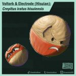  absurdres border character_name commentary english_commentary evolutionary_line frown full_body highres hisuian_electrode hisuian_voltorb instagram_logo instagram_username no_humans pokemon pokemon_(creature) pokemon_focus swainathan tiktok_logo tiktok_username tumblr_logo tumblr_username 