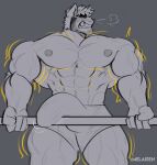 2023 abs absurd_res akita anthro artist_name barazoku barbell bau_(melaisen) big_bulge body_hair briefs briefs_only bulge canid canine canis clenched_teeth clothed clothing comic detailed_bulge digital_drawing_(artwork) digital_media_(artwork) domestic_dog erection erection_under_clothing exercise genital_growth genital_outline greyscale growth hi_res holding_barbell huge_bulge lifting lifting_barbell male male_anthro mammal melaisen monochrome muscle_growth muscular muscular_anthro muscular_male nipples pecs penis_growth penis_outline portrait pubes spitz spot_color teeth tenting text three-quarter_portrait topless transformation underwear underwear_only veiny_arms weightlifting workout