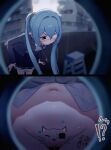  !? 1girl absurdres black_eyes blue_hair blue_jacket blue_necktie blue_panties blue_skirt blurry blurry_background blush body_writing bodypaint clitoris closed_mouth clothes_lift collared_shirt commentary_request do_you_want_to_pet_my_cat_(meme) eyepatch hatsune_miku highres jacket ladder lifting_own_clothes long_hair long_sleeves meme miniskirt monitoring_(vocaloid) navel necktie panties panty_pull peephole pleated_skirt pov_peephole pulling_own_clothes pussy_juice shirt skirt skirt_lift stepladder sweat translation_request twintails uncensored underwear unnunal_(unneonal) v-shaped_eyebrows vocaloid white_shirt 