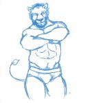  anthro beard briefs bulge clothing crossed_arms facial_hair felid hi_res lion male mammal misaligned monochrome muscular muscular_male navel pantherine simple_background sketch solo underwear white_background 