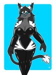 2026 absurd_res anthro arm_warmers armwear big_breasts black_arm_warmers black_armwear black_clothing black_hair black_latex black_legwear black_sclera black_stripes black_thigh_highs blue_eyes breasts clothing felid feline female fur grey_body grey_fur hair hi_res latex latex_arm_warmers latex_armwear latex_clothing latex_legwear latex_thigh_highs legwear long_hair looking_at_viewer mammal multicolored_body multicolored_fur solo striped_body striped_fur stripes tail thigh_highs vulpinecrew white_body white_fur