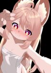  1girl absurdres animal_ear_fluff blush braid braided_twintails breasts bright_pupils furry furry_female highres light_smile looking_at_viewer pink_fur rabbit_girl rabbit_tail simple_background small_breasts tail towel twin_braids v white_pupils xueli_shimazaki zenless_zone_zero zhao_(zenless_zone_zero) 