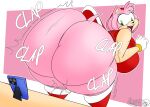  2022 absurd_res amy_rose anthro ass_clapping bent_over big_breasts big_butt breasts butt digital_media_(artwork) eulipotyphlan female hedgehog hi_res huge_breasts huge_butt mammal masterj291 onomatopoeia recording sega shaking_butt simple_background solo sonic_the_hedgehog_(series) sound_effects text thick_thighs twerking upskirt 