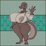 2026 anthro big_breasts big_nipples breasts camel_toe digital_media_(artwork) female freepancakes generation_7_pokemon gesture hi_res huge_breasts huge_hips huge_nipples huge_thighs hyper hyper_breasts nintendo nipples pokemon pokemon_(species) purple_eyes salazzle shortstack shortstack_female solo thick_thighs tongue tongue_out waving wide_hips