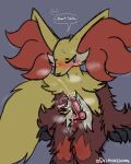 animal_genitalia animal_penis anthro arm_support aroused belly black_claws blue_eyes blush bodily_fluids brown_body brown_fur canine_genitalia canine_penis claws delphox delphoxiscool dialogue ellipsis embarrassed fur generation_6_pokemon genital_fluids genitals grey_background hi_res inner_ear_fluff knot knotted_penis looking_away male motion_onomatopoeia multicolored_body multicolored_fur narrowed_eyes nintendo onomatopoeia penis pokemon pokemon_(species) precum precum_string red_penis simple_background simple_eyes sitting solo sound_effects speech_bubble sweat text throbbing throbbing_penis tremble_spikes tuft white_belly yellow_body yellow_fur