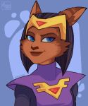  anthro assassyart black_hair blue_eyes brown_body brown_fur cazar_(ratchet_and_clank) cheek_tuft clothed clothing facial_tuft female fur hair hi_res mammal ratchet_and_clank sasha_phyronix smile solo sony_corporation sony_interactive_entertainment tuft video_games 