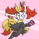 2018 3_fingers 3_toes :3 ambiguous_anthro ambiguous_gender anthro arm_tuft big_tail biped black_body black_claws black_fur black_nose blush blush_lines blush_stickers braixen canid cel_shading cheek_tuft chest_tuft claws colored digital_drawing_(artwork) digital_media_(artwork) digitigrade dipstick_tail english_description eyelashes facial_tuft featureless_crotch feet finger_claws fingers front_view fur generation_6_pokemon goiaba handpaw hi_res hindpaw hip_tuft inner_ear_fluff looking_away low-angle_view male_(lore) mammal markings mouth_closed multicolored_body multicolored_fur nintendo nude_ambiguous nude_anthro object_in_tail orange_body orange_fur orange_inner_ear_fluff orange_tail_tip pawpads paws pink_background pink_pawpads pokemon pokemon_(species) portrait raised_arms raised_leg red_eyes shaded shoulder_tuft signature simple_background solo stick stick_in_tail tail tail_markings thick_eyelashes three-quarter_portrait toe_claws toes tuft two_tone_tail white_body white_claws white_fur yellow_body yellow_fur yellow_tail