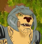 anthro armor captain_kalus fangs felid fur headgear helmet hi_res hot_wheels_battle_force_5 hybrid liger male mammal open_mouth orange_body orange_fur pantherine solo striped_body striped_fur stripes teeth willtheredpanda yellow_sclera