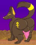  animated ankh anubian_jackal balls big_butt bodily_fluids butt canid canine canis feral genital_fluids genitals ivorden_bar jackal knot low_res male mammal precum presenting presenting_hindquarters smile teasing thick_thighs vorochi 