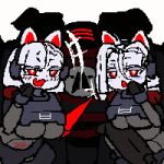 1:1 2026 alternate_species ambiguous_gender animated anthro armor automaton bangs belly_tattoo big_breasts blade_arm bladed_weapon breasts cybernetics cyborg digital_media_(artwork) domestic_cat duo_focus electronics fan_character felid feline felis female flesh_fang fur furrification giant_robot group gun hair hand_on_face headphones helldivers holding_gun holding_object holding_ranged_weapon holding_weapon insignia laugh laughing_at_viewer looking_at_viewer loop macanick machine mammal open_mouth pixel_(artwork) pixel_animation pupils ranged_weapon red_eyes red_inner_ear robot robot_anthro short_hair tattoo trio under_boob vehicle vox_engine weapon white_body white_fur white_hair white_pupils