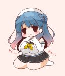  1girl bloom2425 blue_hair blue_sailor_collar breasts brown_eyes commentary_request donut_hair_bun double_bun elbow_gloves gloves gradient_hair hair_bun hat highres kantai_collection large_breasts long_hair multicolored_hair neckerchief pink_background sailor_collar sailor_hat school_uniform seiza serafuku shirt sitting sleeveless sleeveless_shirt solo thick_thighs thighs urakaze_(kancolle) white_gloves white_hat white_shirt yellow_neckerchief 