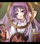  1boy absurdres armor black_bow black_sash blood blood_on_clothes blood_on_face blood_on_hands blunt_ends bow choppy_bangs colored_eyelashes commentary_request curled_fingers dated eyeliner feathers genshin_impact hands_up head_tilt highres indoors japanese_armor japanese_clothes kariginu kimono kote kurokote layered_sleeves long_sleeves makeup male_focus open_mouth pink_kimono pink_sleeves pom_pom_(clothes) purple_eyes purple_hair purple_veil red_eyeliner sash scaramouche_(genshin_impact) scaramouche_(kabukimono)_(genshin_impact) see-through_clothes see-through_veil shoulder_cut signature solo string upper_body variant_set veil white_sleeves wide_sleeves yellow_feathers yuzuko_to_love 