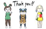  16:10 5_fingers animal_crossing anthro biped black_body black_eyes black_fur black_nose blush_(makeup) brown_body brown_fur canid canine canis carmen_(animal_crossing) clothed clothing coat daisy_(animal_crossing) davirook domestic_dog english_text female fingers fur green_body green_fur grey_body grey_fur group hi_res lagomorph leporid looking_at_viewer male male/female mammal mouth_closed nintendo orange_eyes rabbit rodent sciurid simple_background smile smiling_at_viewer standing tasha_(animal_crossing) teeth text topwear tree_squirrel video_games white_body white_fur widescreen 