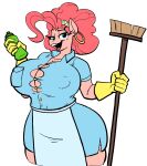 accessory anontheanon apron big_dress blue_clothing blue_dress blue_eyes breasts broom cleaner cleaning_tool cleavage clothed clothing dress ear_piercing female friendship_is_magic gloves hair handwear hasbro headband latex latex_clothing latex_gloves latex_handwear latina maid_uniform markings mole_(marking) my_little_pony nipple_outline piercing pink_body pink_hair pinkie_pie_(mlp) soap_bottle uniform yellow_clothing yellow_gloves yellow_handwear