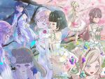  6+girls absurdres anyoji_hime blonde_hair blue_eyes blue_hair braid brown_hair ceras_yanagida_lilienfeld cherry_blossoms closed_eyes closed_mouth collarbone commentary_request dress falling_petals green_hair grey_hair hair_bun half_up_braid highres hinoshita_kaho hitoyo_ni_yume_ga_saku_you_ni hug hug_from_behind kachimachi_kosuzu katsuragi_izumi link!_like!_love_live! long_sleeves love_live! momose_ginko multiple_girls murano_sayaka myrain56991013 one_side_up orange_eyes orange_hair osawa_rurino outdoors petals pink_eyes pink_hair single_hair_bun sleeveless sleeveless_dress smile virtual_youtuber white_dress yuki_mau_sora_to_nibyou_no_eien 