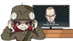  1girl blue_eyes buhanka-chan buhanochka_z clenched_teeth combat_helmet determined helmet long_sleeves looking_at_viewer original personification real_life russo-ukrainian_war short_hair solo teeth upper_body v-shaped_eyebrows vladimir_putin z_(russian_symbol) 