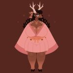 1:1 absurd_res anthro antlers bell belt big_breasts black_hair breasts brown_body brown_eyes brown_fur camellia_(naycelium) cervine cleavage clothed clothing deer eyelashes female female_anthro front_view full-length_portrait fur hair hi_res hooves horn huge_breasts jewelry looking_at_viewer mammal markings mature_anthro mature_female naycelium necklace portrait robe sika_deer smile solo spots spotted_ears spotted_markings spotted_shoulders spotted_thighs standing tan_body tan_fur tear_trough thick_thighs unguligrade wide_hips