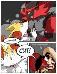  2022 anthro blush braixen comic dialogue english_text fur girly group incineroar kingbriarturtle male nintendo pok&eacute;mon pok&eacute;mon_(species) red_body red_fur smeargle text video_games 