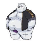  2022 anthro belly black_clothing black_nose bulge clothing eyewear glasses hi_res male mammal moobs navel nipples obese obese_male odd_taxi overweight overweight_male polar_bear purple_clothing purple_underwear rolled_up_sleeves sekiguchi_(odd_taxi) simple_background solo t_t_792 underwear ursid ursine white_body 