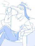  anthro clothed clothing container crossed_legs cup disney furniture hair hi_res lizard male reptile scalie simple_background sofa solo star_vs._the_forces_of_evil tea_cup toffee_(svtfoe) unknown_artist white_background 