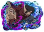  1boy black_hair black_sclera coat colored_sclera edo_tensei green_eyes grey_pants kakuzu_(naruto) long_hair looking_at_viewer male_focus naruto_(series) naruto_shippuuden naruto_shippuuden:_ultimate_ninja_blazing official_alternate_costume official_art open-toe_boots pants red_coat solo squatting 