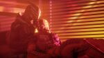  3d_(artwork) alien bed bodypaint cuddling digital_media_(artwork) duo face_paint furniture hi_res inside kagekave lying male male/male mass_effect muscular muscular_male nude nuzzling on_back on_bed reclining romantic romantic_couple turian video_games window_blinds 