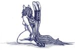  anthro arms_tied bat_pony bound breasts dusky_rose_(chaosreverent) ears_up equid female folded_wings hands_behind_back hasbro hooves kneeling mammal my_little_pony nude side_boob simple_background sketch slightly_chubby snickerlewdles solo underhoof wing_bondage wings wings_tied 