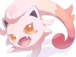  artist_name blush_stickers commentary_request fangs highres iwasi_29 no_humans open_mouth pokemon pokemon_(creature) pokemon_focus scream_tail shadow simple_background solo white_background yellow_eyes 