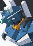 asaba_naoto commentary from_side glowing glowing_eye green_eyes gundam gundam_mk_v gundam_sentinel highres mecha mecha_focus mobile_suit no_humans portrait robot science_fiction simple_background solo v-fin white_background 