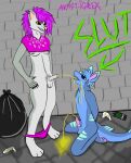 alley alley_sex american_opossum anthro bag bodily_fluids condom dominant dominant_female drinking drinking_urine duo ear_piercing facial_piercing female femboy filled_condom genital_fluids graffiti graffiti_on_wall hi_res igrex male male/female mammal marsupial nipple_piercing nipples nose_piercing nose_ring pawpads paws piercing pubes ring_piercing septum_piercing septum_ring sexual_barrier_device shark_hybrid submissive submissive_male trans_(lore) trans_woman_(lore) trash trash_bag urine urine_in_mouth urine_on_chest urine_on_face urine_on_ground watersports