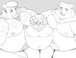 absurd_res anthro bear belly eyebrows felid group hi_res high-angle_view izuminosuke_(xxl_woofia) kemonofluffy lion male male/male mammal navel nipples nude overweight pantherine paul_the_polar_bear polar_bear pupils sitting slit_pupils smile thick_eyebrows trio ursine xxl_woofia