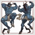 2026 4_fingers anthro back_muscles barazoku black_hair blue_body blue_fur body_hair bovid bovine cattle cloth cypress_(taran_fiddler) digital_media_(artwork) ear_piercing fingers flexing flexing_bicep flexing_both_biceps fur hair happy_trail hi_res hooves horn male mammal mostly_nude_anthro mostly_nude_male multiple_poses muscular muscular_anthro muscular_male navel piercing pose scar signature simple_background smile solo spread_legs spreading tail taran_fiddler white_background